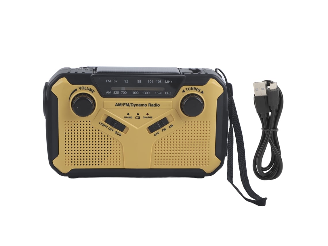 Radio Portátil Solar De Emergencia Noaa Fm/am Con Manivela, Linterna Y Batería Externa Sos.