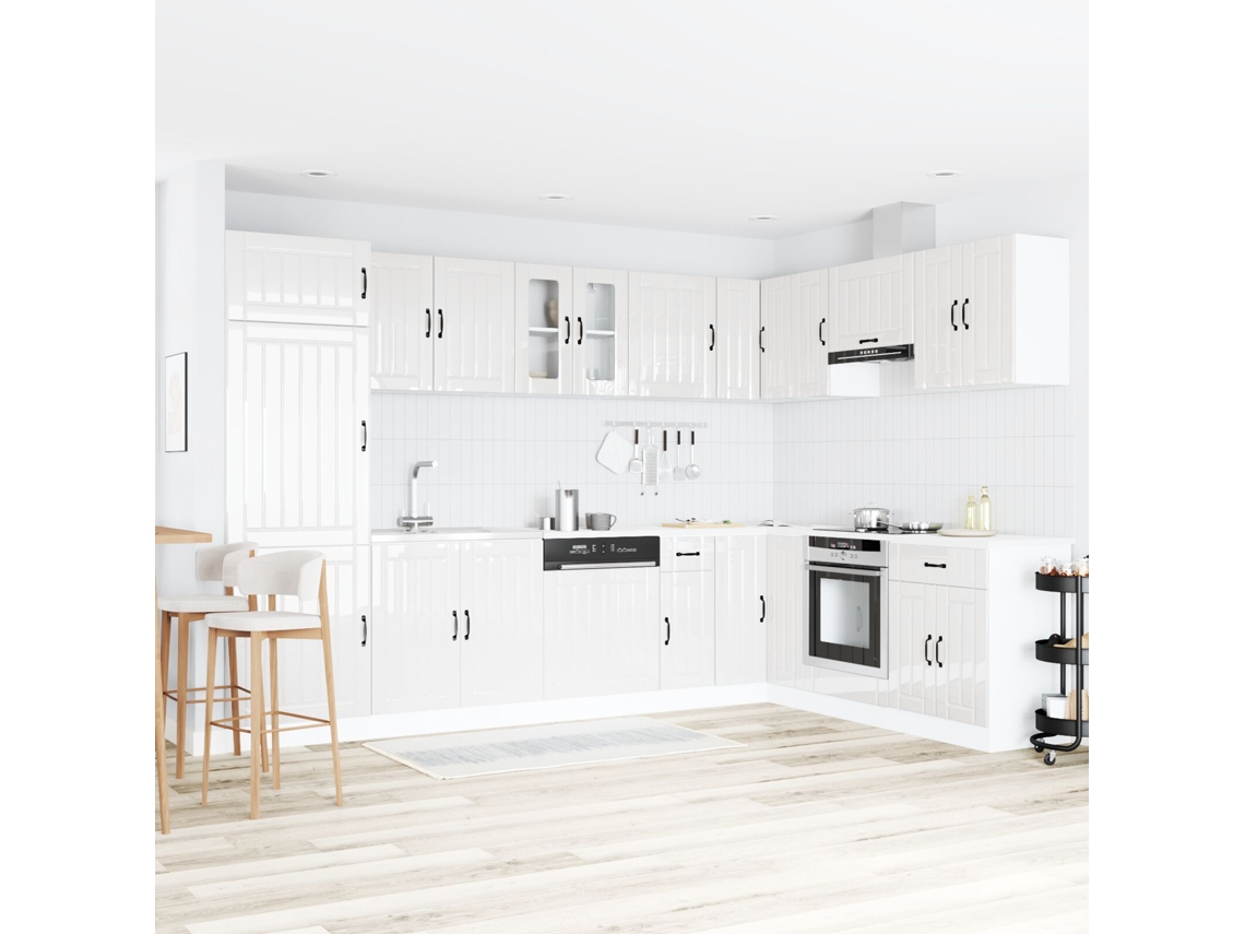 Gabinete De Cocina Lucca Con Doble Fregadero Blanco De Alto Brillo En Madera Elaborada