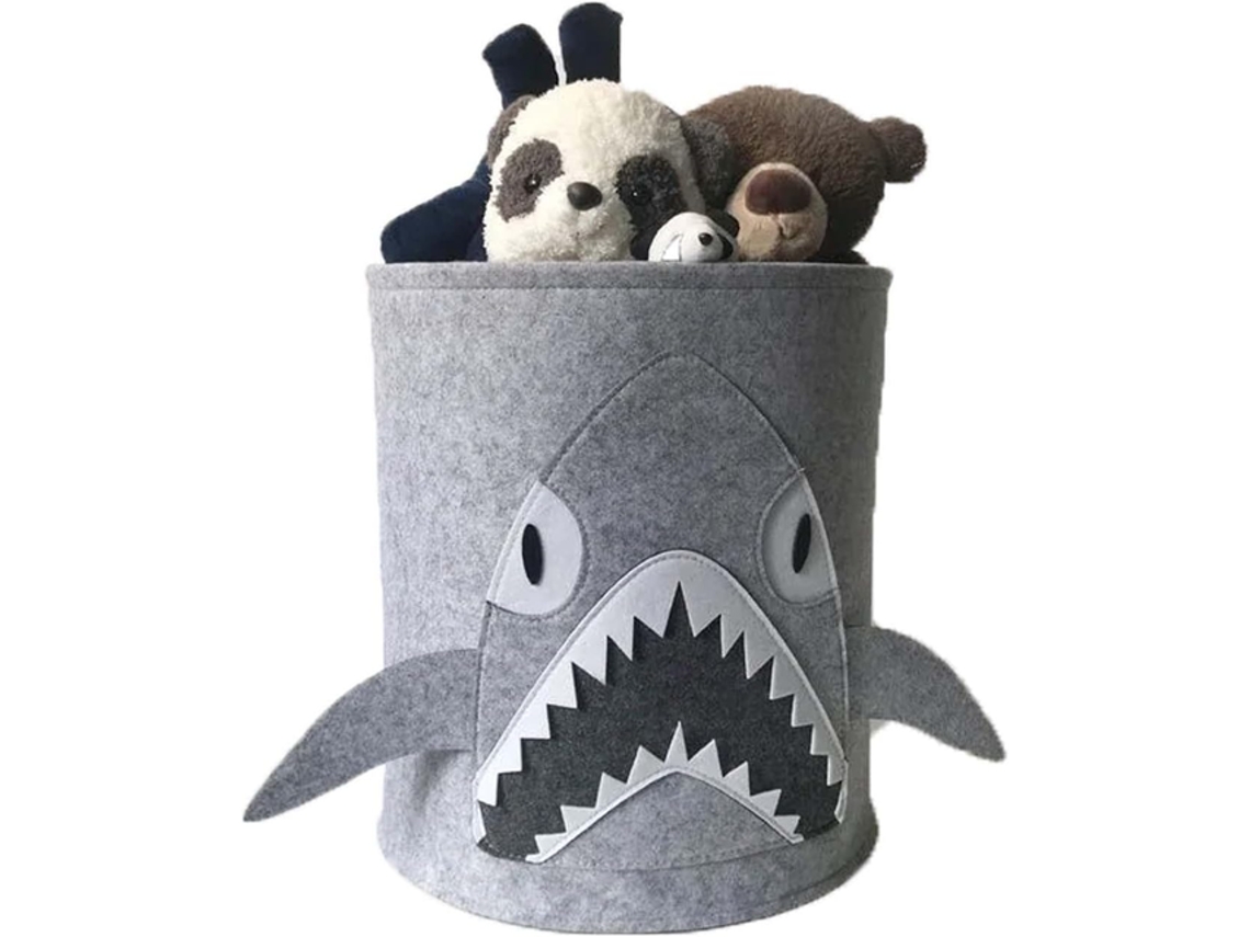 Cesta para juguetes con forma de tiburón, fieltro gris, para guardar juguetes infantiles, 35 x 35 x 35 cm, Tommy01