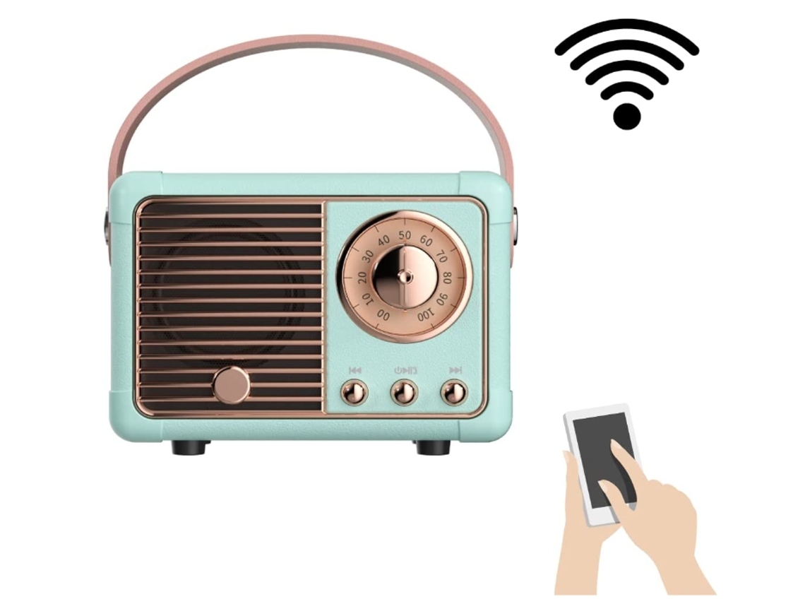Altavoz Bluetooth de estilo retro Diseño de radio de estilo antiguo clásico Azul claro Yemaesre