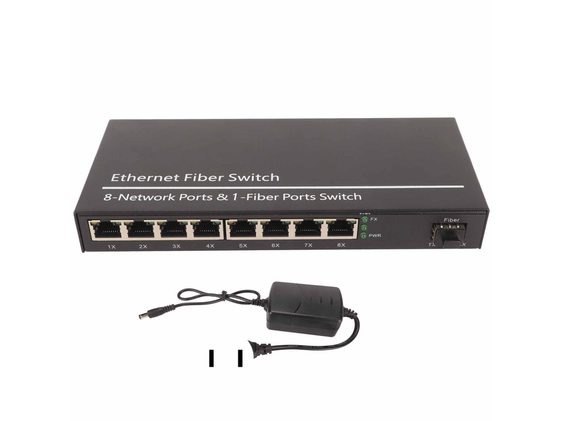 Conversor De Mídia Ethernet Fibra Com 1 Porta Óptica E 8 Portas Elétricas Gigabit Sfp 10/100/1000m Us Plug 100‑240v