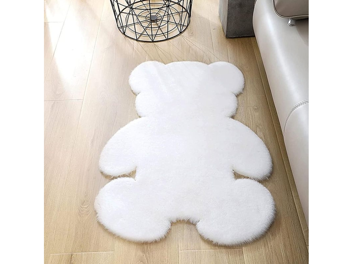 2026-alfombra De Área En Forma De Oso Suave Peluda Alfombra Falsa Piel Para Dormitorio Blanco 2x2.6ft