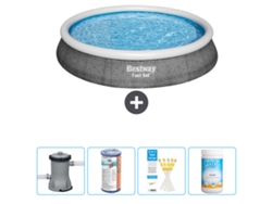 Piscina hinchable redonda Fast Set BESTWAY - Estampado ratán - 396 x 84 cm - Bomba incluida Filtrar - Tiras de prueba - Cloro