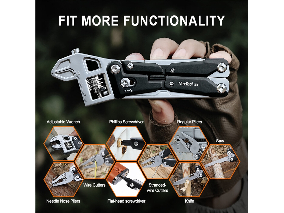 Chave Multifuncional Nextool W4 Preta 11 Em 1 Ajustável Com Alicate Chave De Fenda Serra Para Madeira