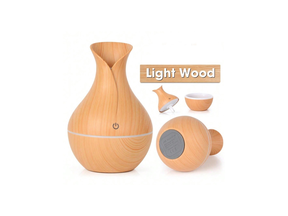 Humidificador USB de escritorio de 200 ml con difusor de aceites esenciales y luces de colores. Mdug (color madera clara)
