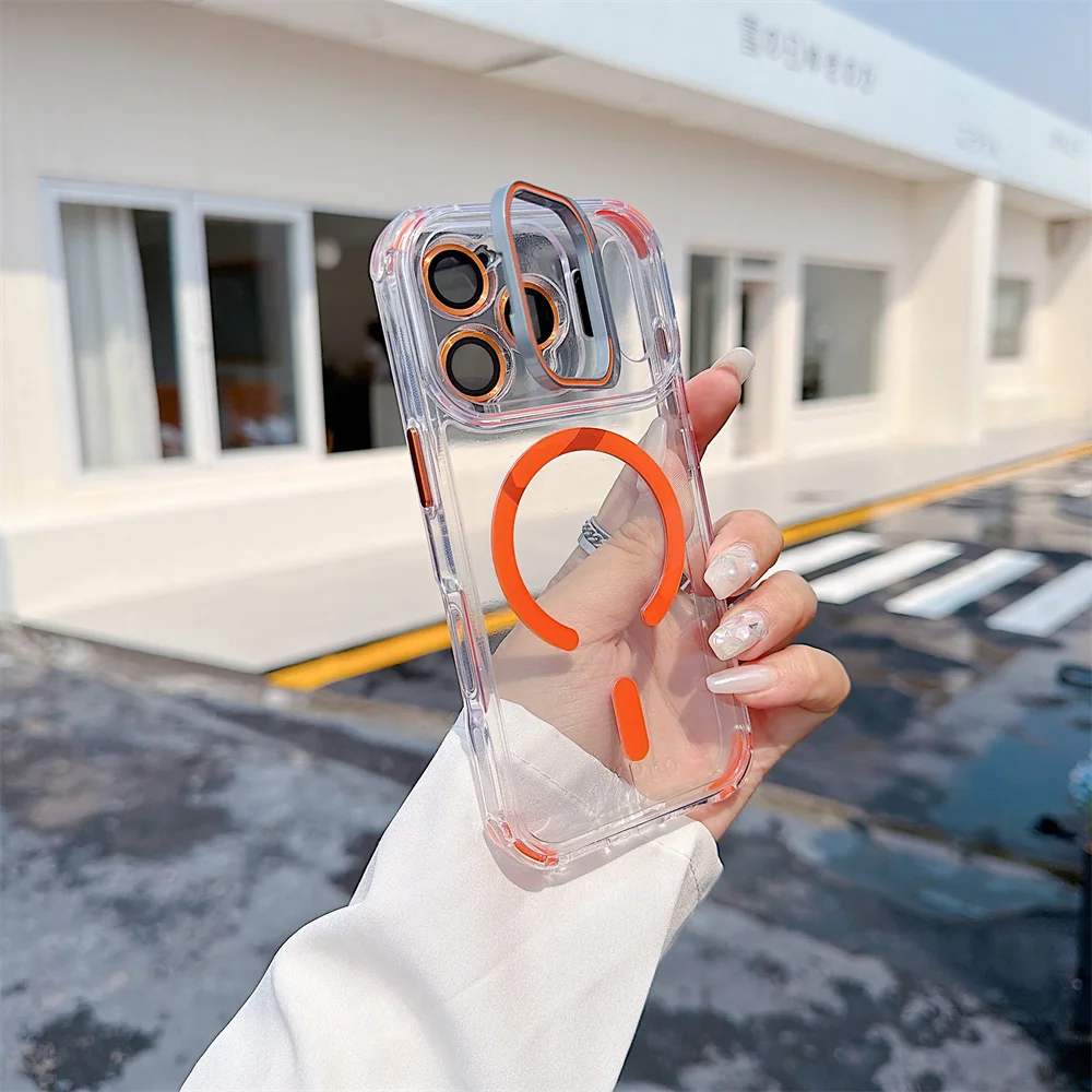 (iphone 12 Pro Max, Naranja) Funda Magnética Transparente Para Iphone, Funda Protectora A Prueba De Golpes.