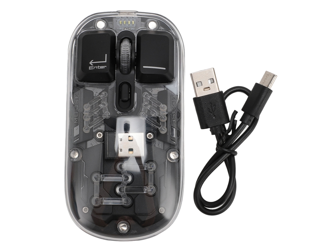 Ratón Inalámbrico De Modo Dual 2.4g Bt5.0 Rgb Transparente Con Batería De 400 Mah Para Uso De Oficina - Negro