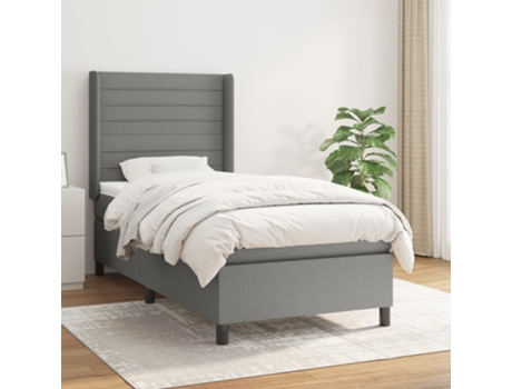 vidaXL Cama con somier y colchón 90x200 cm tela gris oscuro