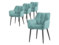 Juego de 4 Sillas de comedor de rizo, petróleo, con asiento grueso tapizado y patas de metal ML-DESIGN