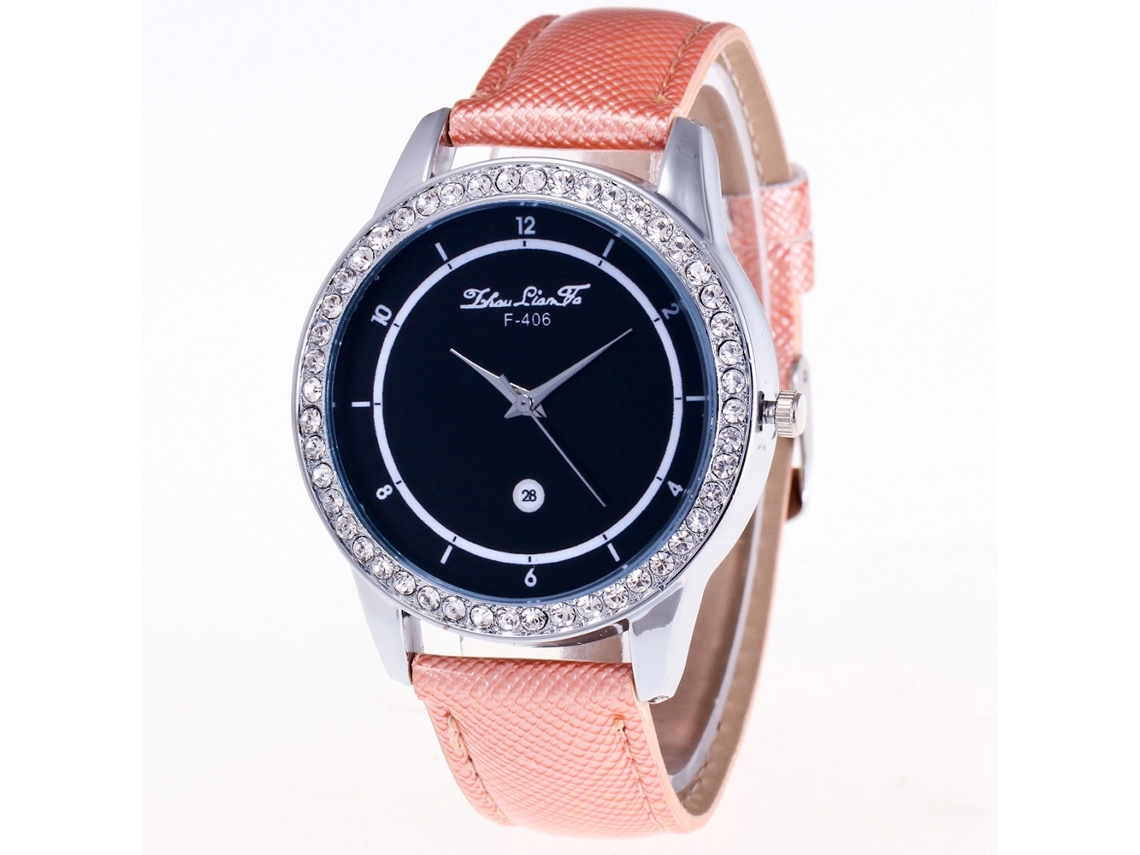 Reloj De Pulsera De Cuarzo Informal Para Mujer Con Diamantes De Imitación Y Correa De Cuero Rosa Zhoulianfa