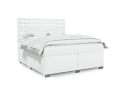 Cama Box Spring Con Colchón Cuero Sintético Blanco 180x200 Cm
