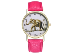 Reloj De Cuarzo Con Correa De Cuero Pu Modas Patrón Elefante Dial Numerales Romanos (rojo Rosa)