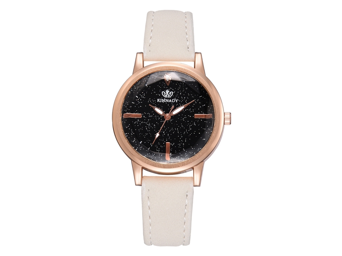 Elegante Reloj De Pulsera Para Mujer, Estilo Cielo Estrellado, Esfera Redonda, Piel Sintética, Movimiento De Cuarzo Blanco.