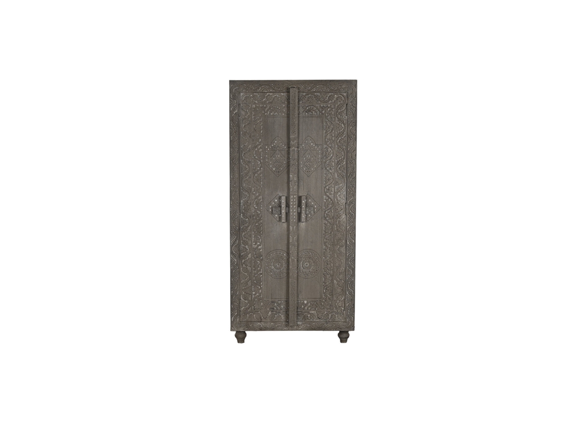 Guarda-roupa cinza de madeira entalhada, 85,5x47x180cm
