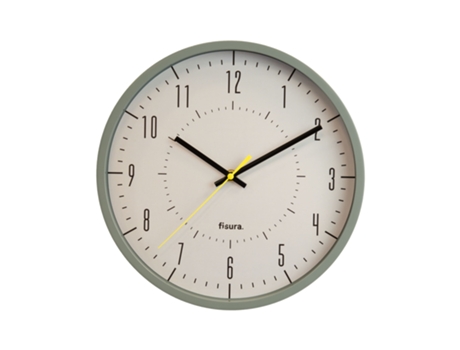 FISURA Reloj de pared original gris Reloj de cocina moderno Reloj de pared gris y amarillo 30 cm de diámetro ABS y cristal 1 pila AA