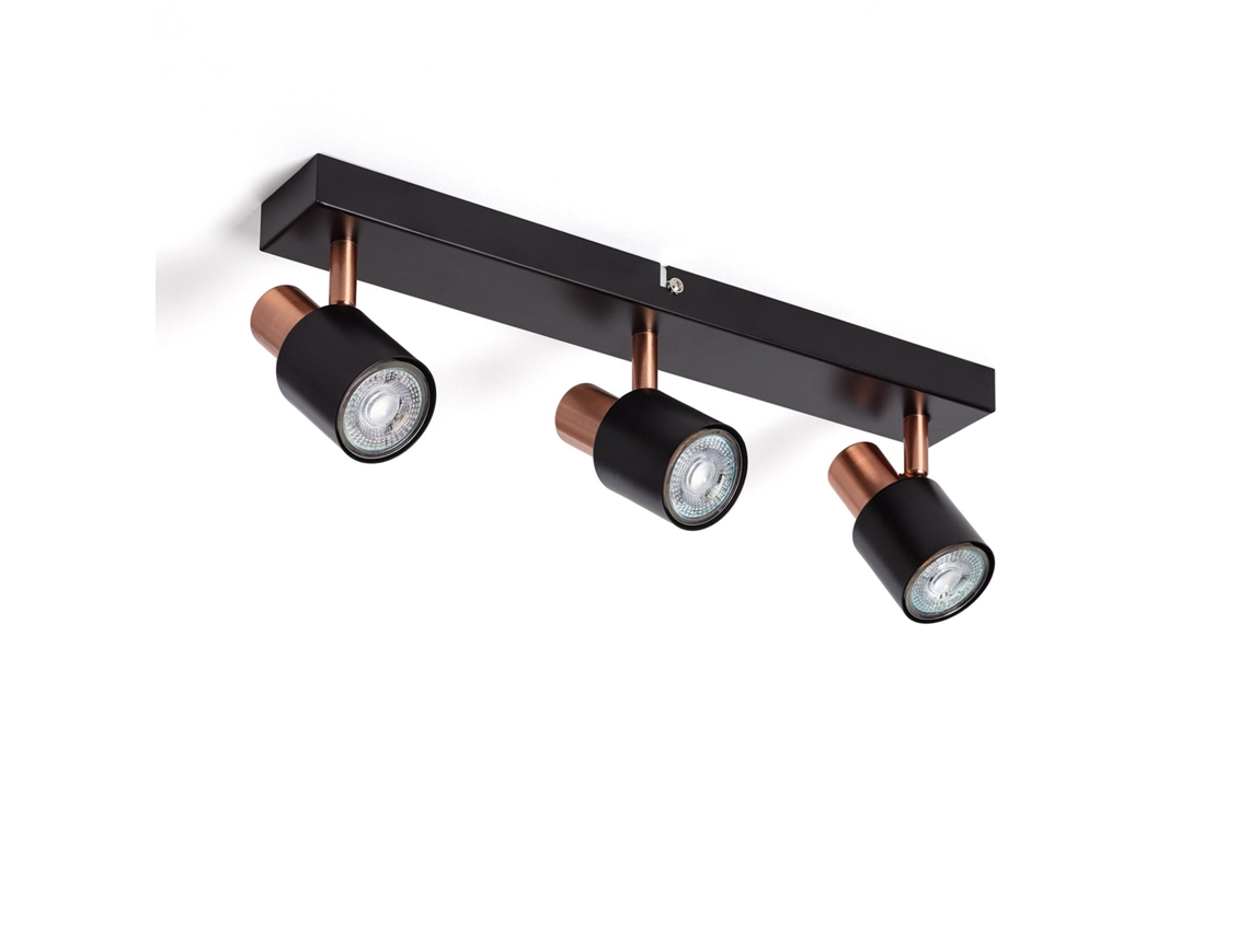 Lámpara De Techo Orientable Metal 3 Focos Ciro Black Rose Large Preto