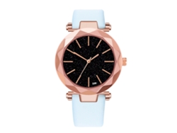 Reloj De Pulsera De Cuarzo Para Mujer Con Correa De Poliuretano Y Esfera Moderna Con Diamantes (azul Claro).