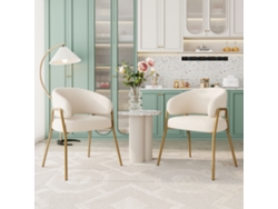 2 Sillas Comedor Terciopelo Blanco Patas Doradas Modernas