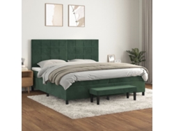 Cama Box Spring Con Colchón Terciopelo Verde Oscuro 200x200 Cm