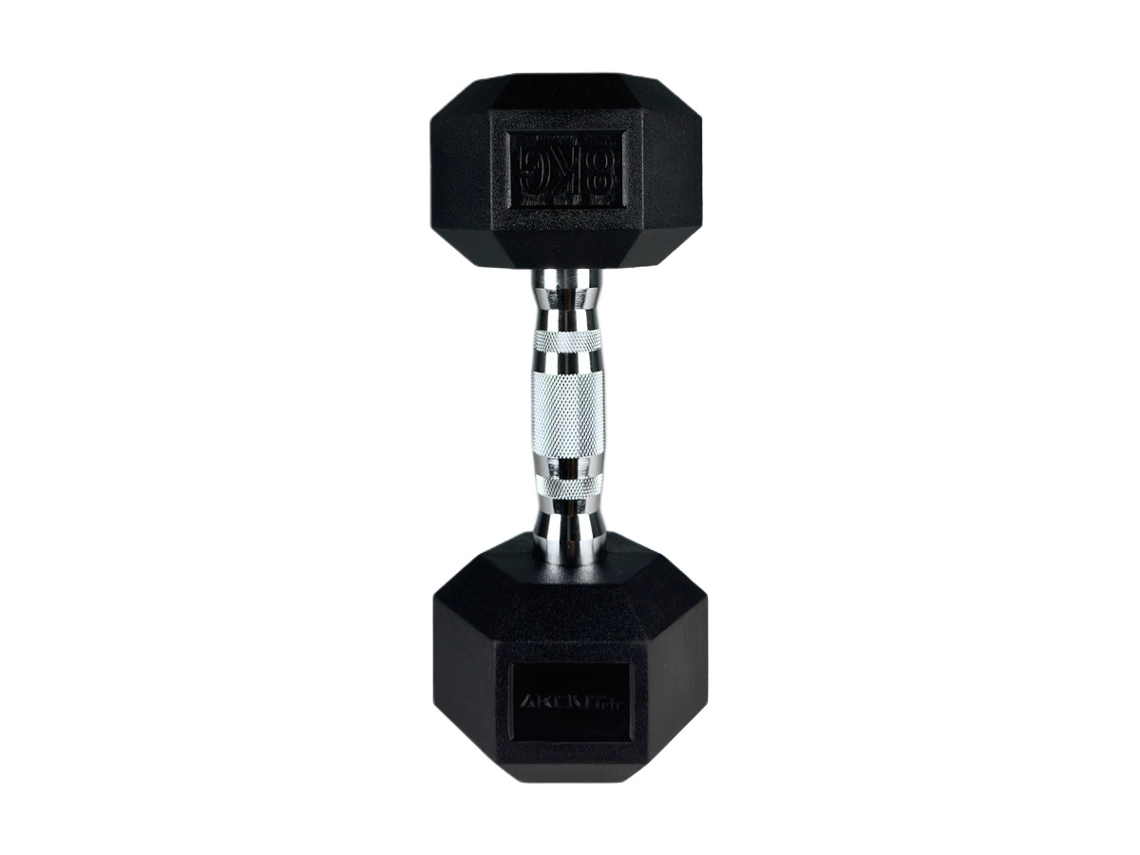 Mancuerna Hexagonal 8kg – About Fit – Musculación, Entrenamiento Funcional, Goma Antideslizante – Negro
