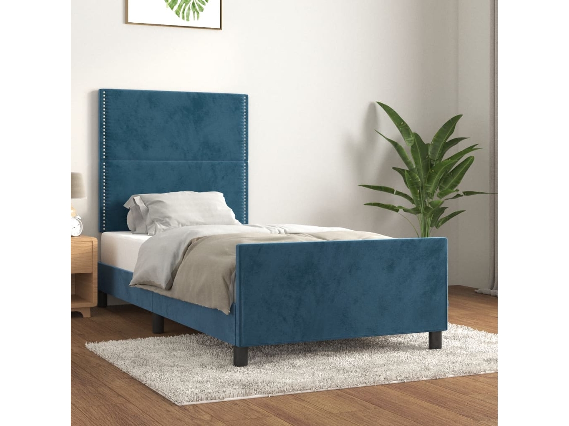 Estructura De Cama Sin Colchón Terciopelo Azul Oscuro 90x190 Cm
