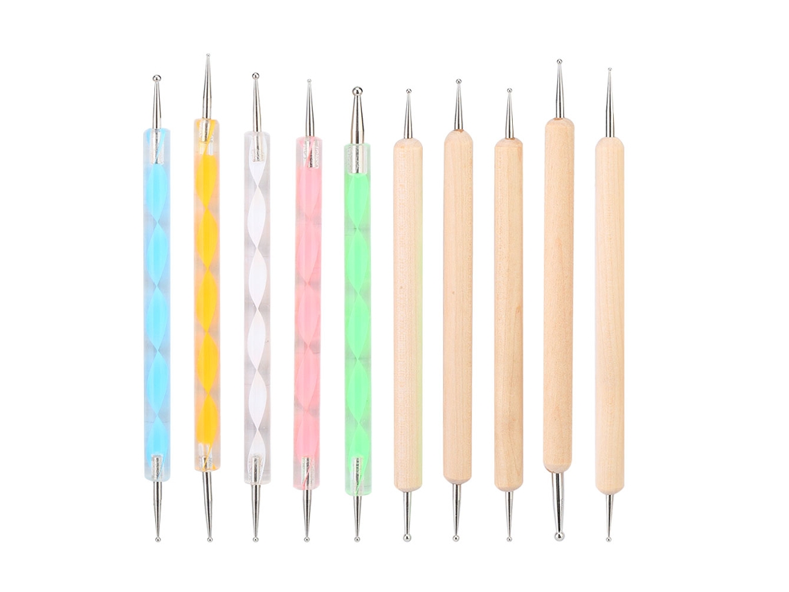 10pcs Lápiz De Punto Doble Cabeza Herramienta De Manicura Para Pintura Y Recogida De Piedras Rhinestone