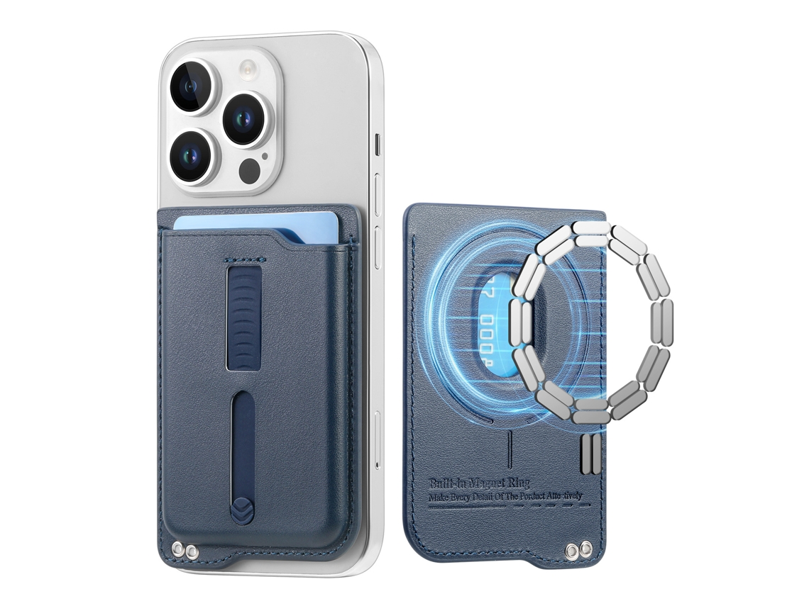 Cartera de cuero Magsafe para iPhone 12/13/14/15/16/17 Azul Hexinyigjly