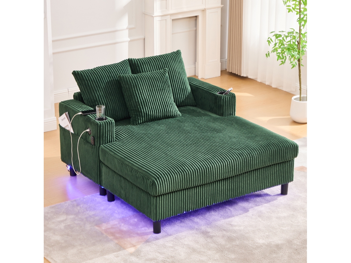 Poltrona Chaise Longue Com Led, Usb E Porta-copos, Sofá Reclinável Macio Para Sala E Quarto