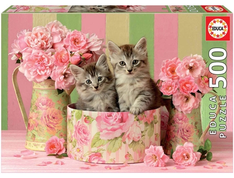 Puzzle EDUCA 500 Gatitos con Rosas (Edad Mínima: 12 Años - 500 Piezas)