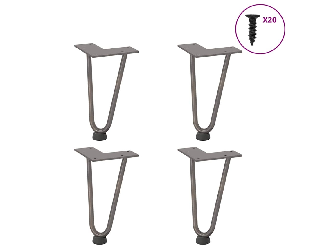 Patas Mesa Tipo Horquilla 4 Uds Acero Macizo Acero Natural 20cm