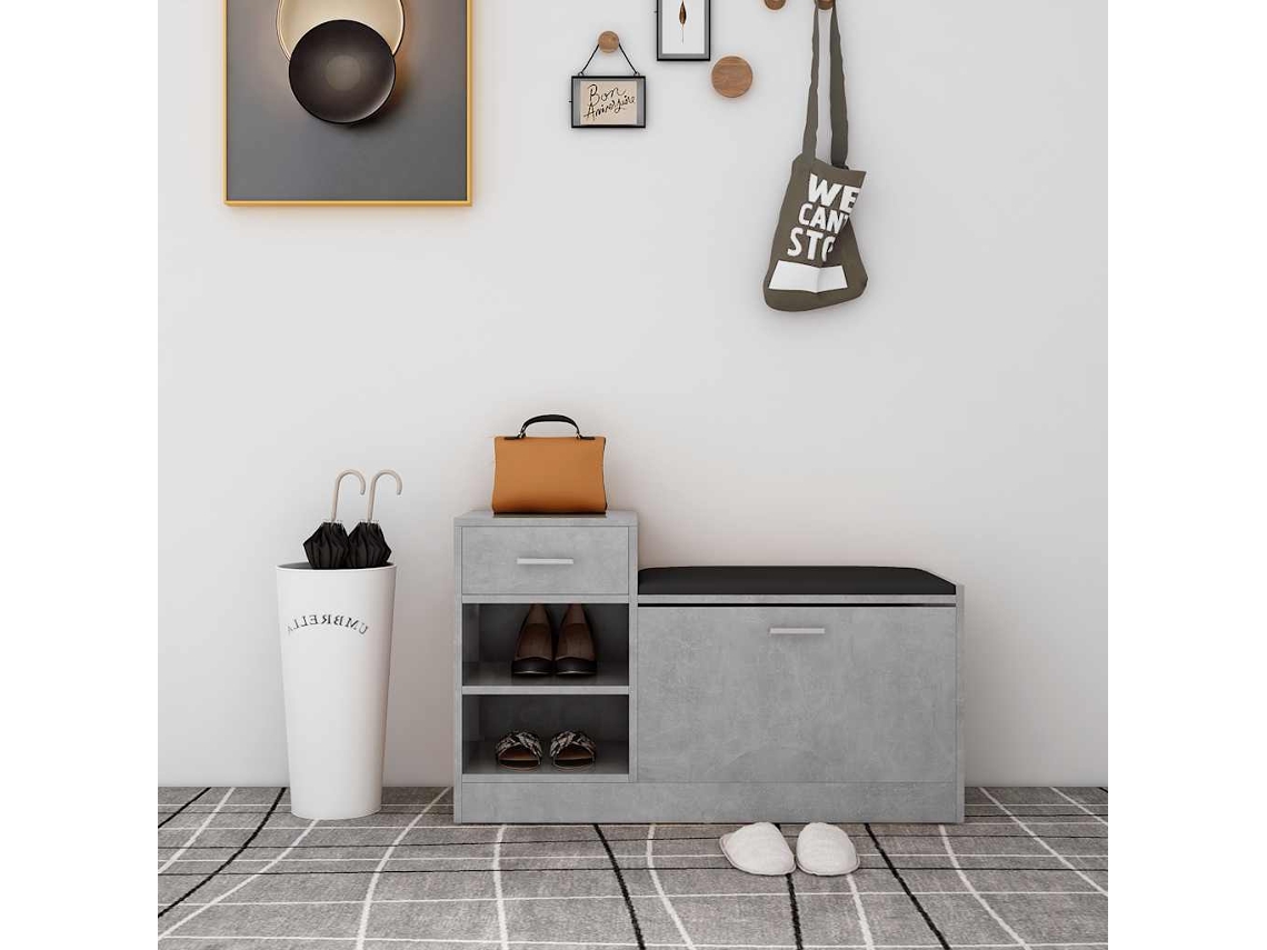 Banco Zapatero | Armario Zapatero Madera De Ingeniería Gris Hormigón 94,5x31x57 Cm