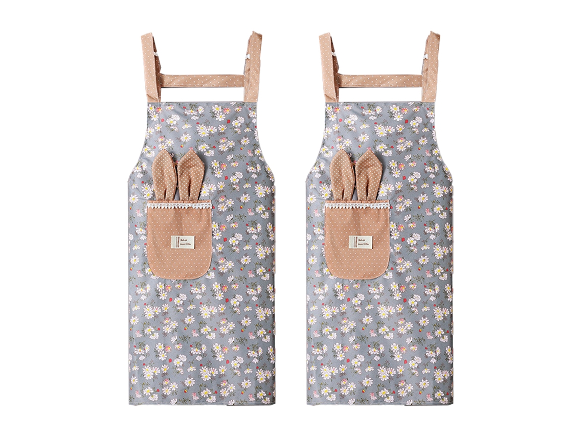 Delantal Floral Con Orejas De Conejo 2 Piezas, Femenino, Impermeable, Verano, Cocina, Lona, Catering