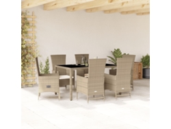 Juego de comedor de jardín de 7 piezas con cojines de mimbre beige de DKD Home Decor