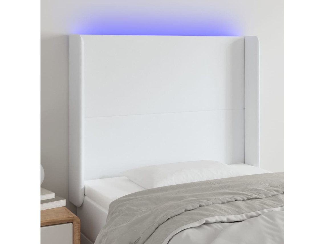 Cabecero Con Led Cuero Sintético Blanco 83x16x118/128 Cm
