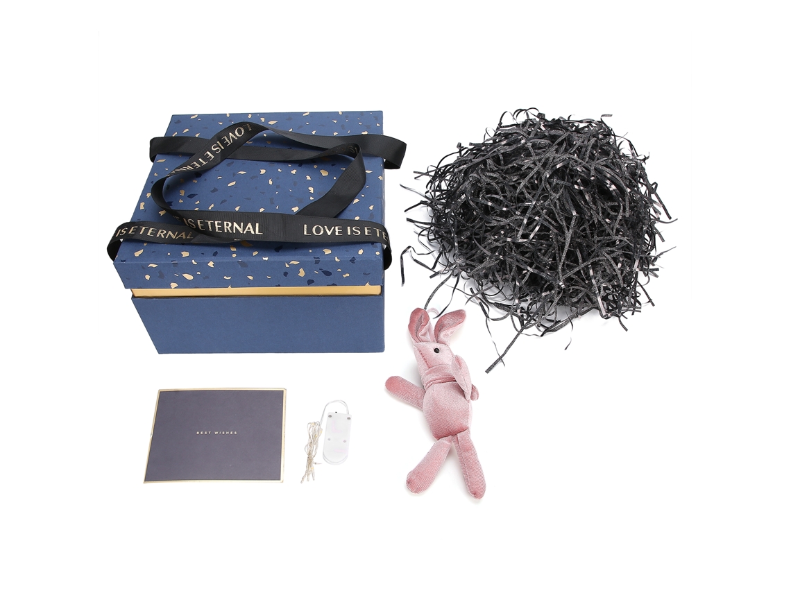 Caja de regalo con guirnalda de luces eléctricas para Navidad, cumpleaños y bodas (azul)