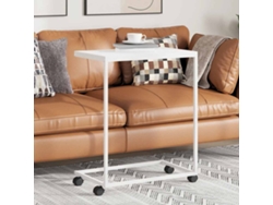 Mesa Auxiliar | Mesa Lateral Con Ruedas De Contrachapado Blanco 55x35x70 Cm