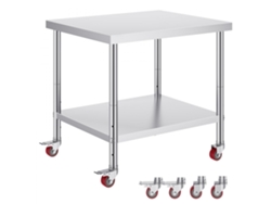 Mesa de Trabajo de Acero Inoxidable 91x76x86 Cm con Ruedas y Frenos para Restaurantes y Clínicas Tekmaquinas