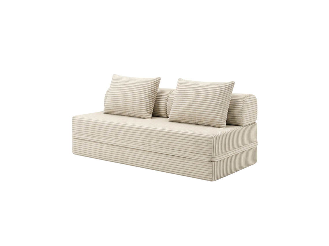 Sofá Modular 3 Lugares Convertible Veludo Listado Beige