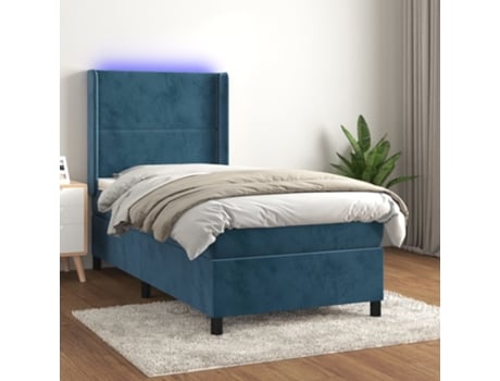 VIDAXL Colchón con somier/LED (Azul - Terciopelo - 90 x 190 cm)