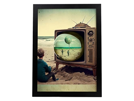 NACNIC Poster Día De Playa En Estilo Surrealismo Cinematográfico Ilustraciones Y Grabados De Historieta Abstracta Y Artística A3 Marcos Negros