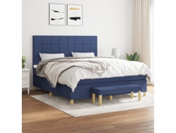 Cama Box Spring Con Colchón Tela Azul 180x200 Cm