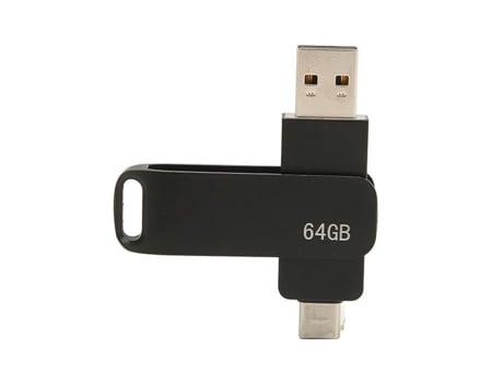 HURRISE Memoria para Teléfono USB 3.0 Tipo C 2 en 1 Unidad Flash Portátil de Metal Giratoria para Computadora Plata 64 Gb