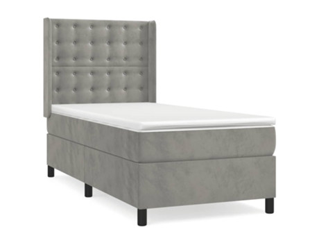 vidaXL Cama con somier y colchón 90x200 cm terciopelo gris claro