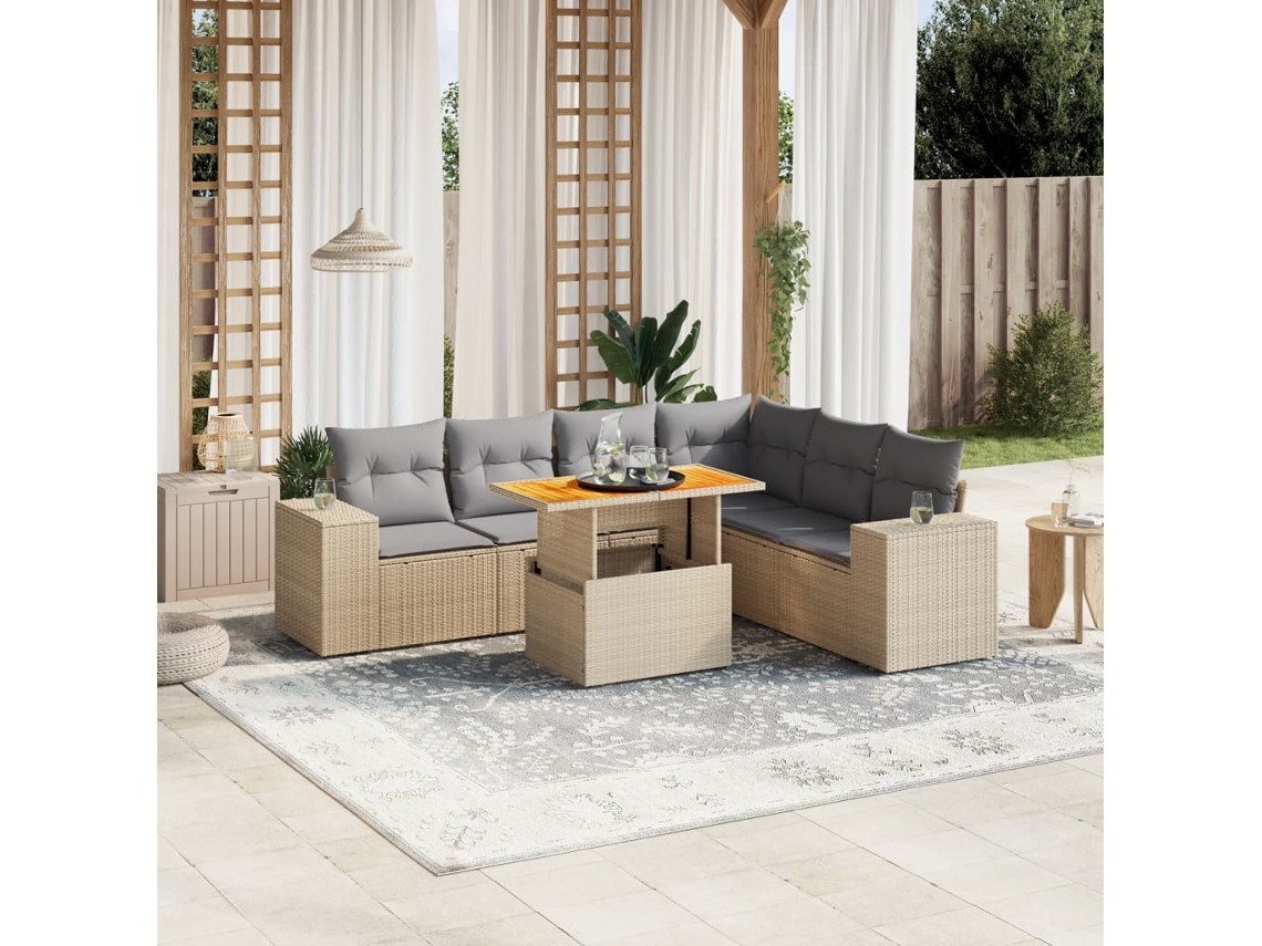 Conjunto de 7 sofás de jardín con cojines de mimbre beige de Dkd Home Decor