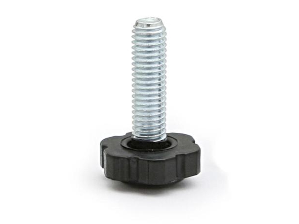 Pie nivelador regulable dado d22x10 m8x37 negro largo rosca 28mm. grosor base 10mm.