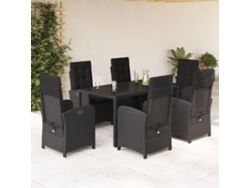 Juego de comedor de jardín de 7 piezas con cojines, mimbre sintético negro, DKD Home Decor