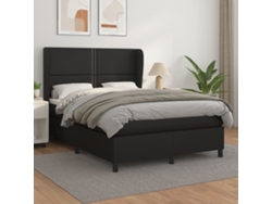 Cama Box Spring Con Colchón Cuero Sintético Negro 140x190 Cm