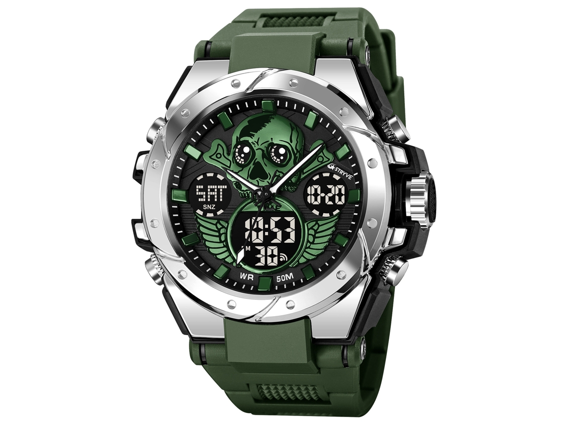 Reloj Deportivo Para Hombre (verde Militar), Reloj De Pulsera Electrónico Luminoso Con Calavera E Impermeable.