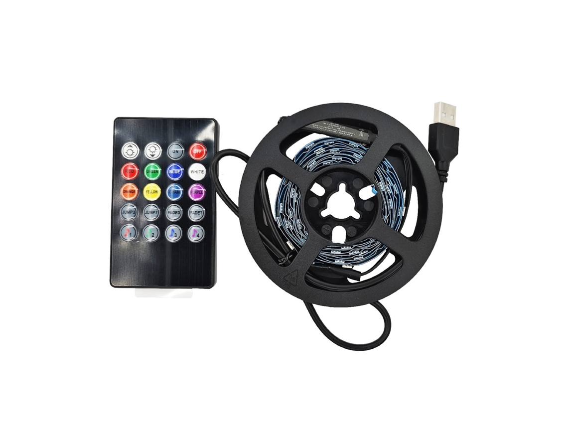 Kit Tiras LED RGB 5V DC 24LED/m con USB para Televisión 2m IP20