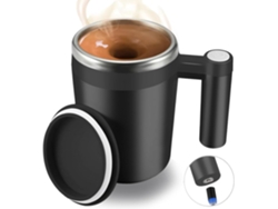 Taza automezcladora, taza de café magnética automática, rellenable con 2 varillas mezcladoras, resistente al agua y automática (negra)